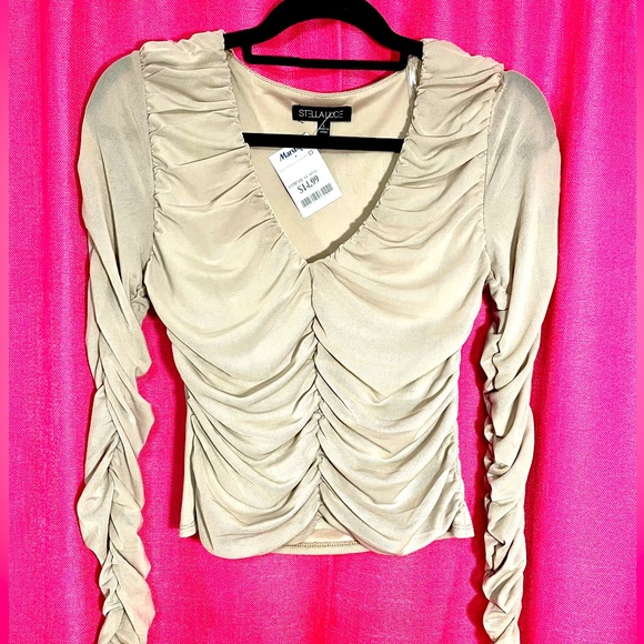 Taupe V- Neck Blouse - Picture 2 of 4